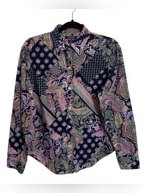 Lauren Ralph Lauren Size Medium Colorful Paisley Button Up Top Non Iron Floral
